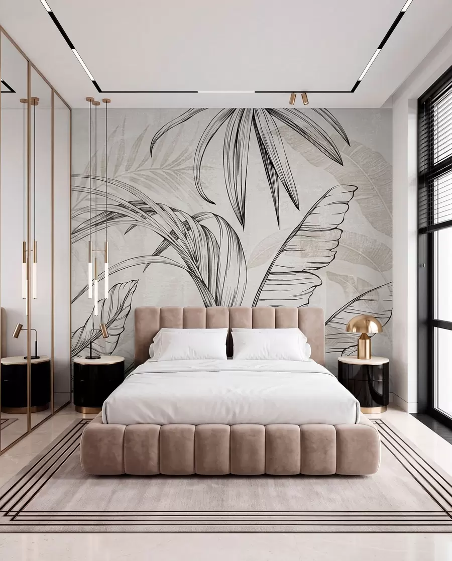 wall murals Leaves on background with imitation blur and texture w04362