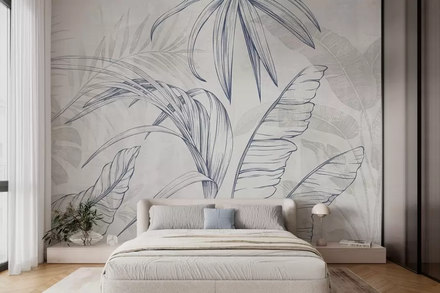 wall murals Leaves on background with imitation blur and texture w04362v1
