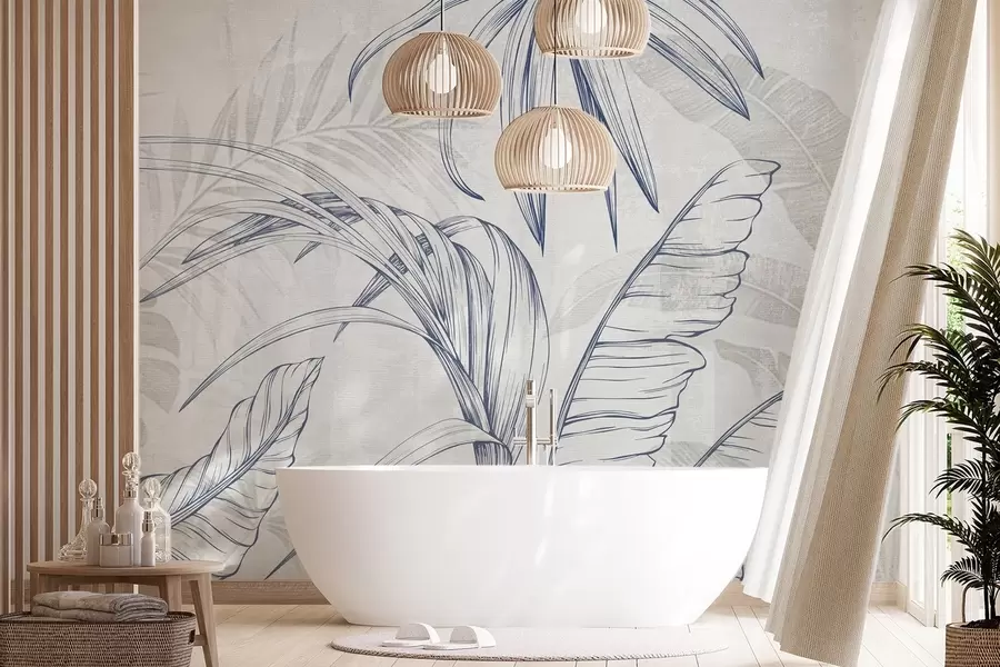 wall murals Leaves on background with imitation blur and texture w04362v1