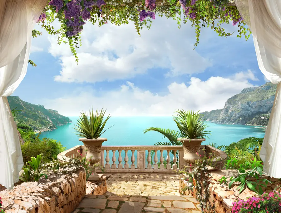 wall murals Veranda, overlooking the bay u68055
