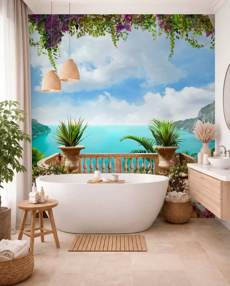 wall murals Veranda, overlooking the bay u68055