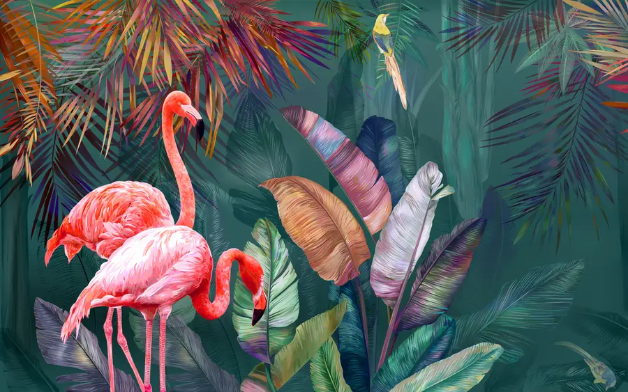 wall murals Flamingos in the colored tropics u80403