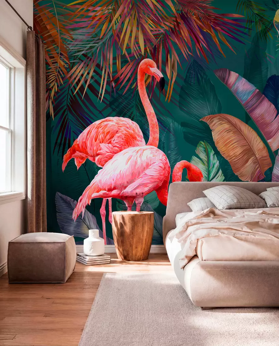 wall murals Flamingos in the colored tropics u80403
