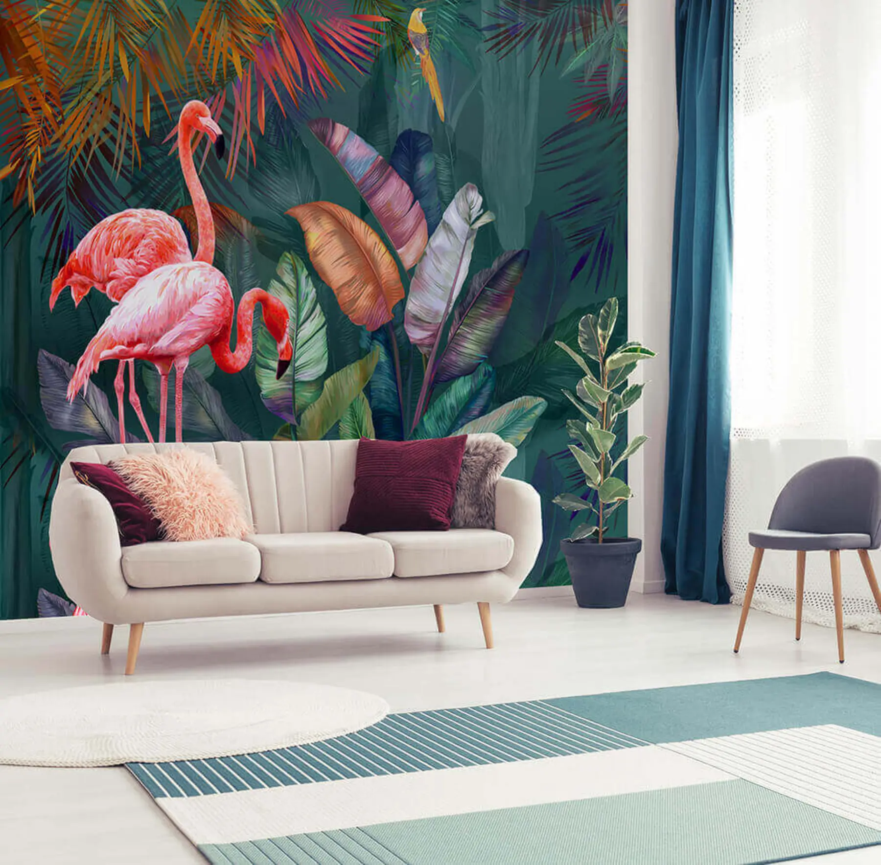 wall murals Flamingos in the colored tropics u80403