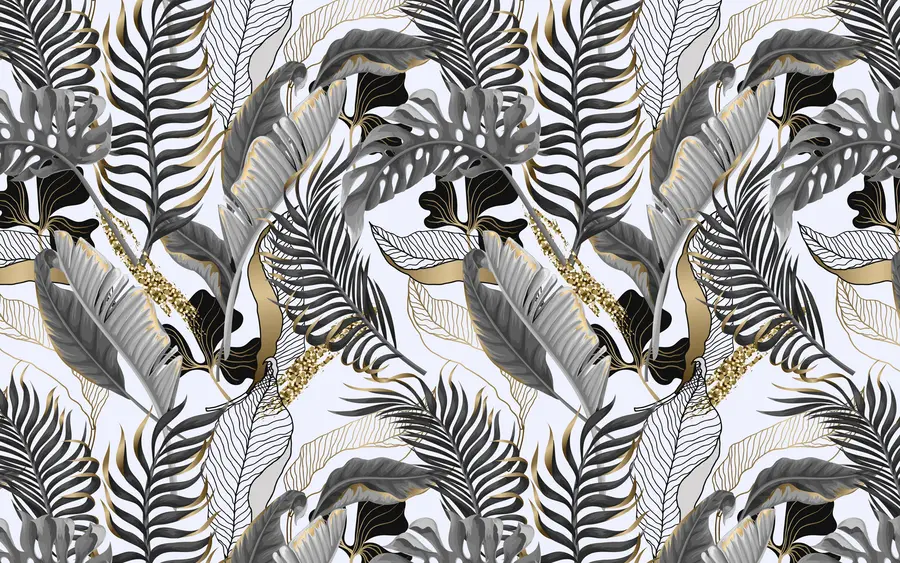 wall murals Tropical leaves gray on a white background u71888