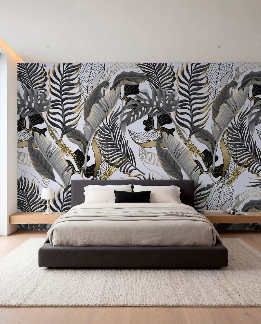 wall murals Tropical leaves gray on a white background u71888