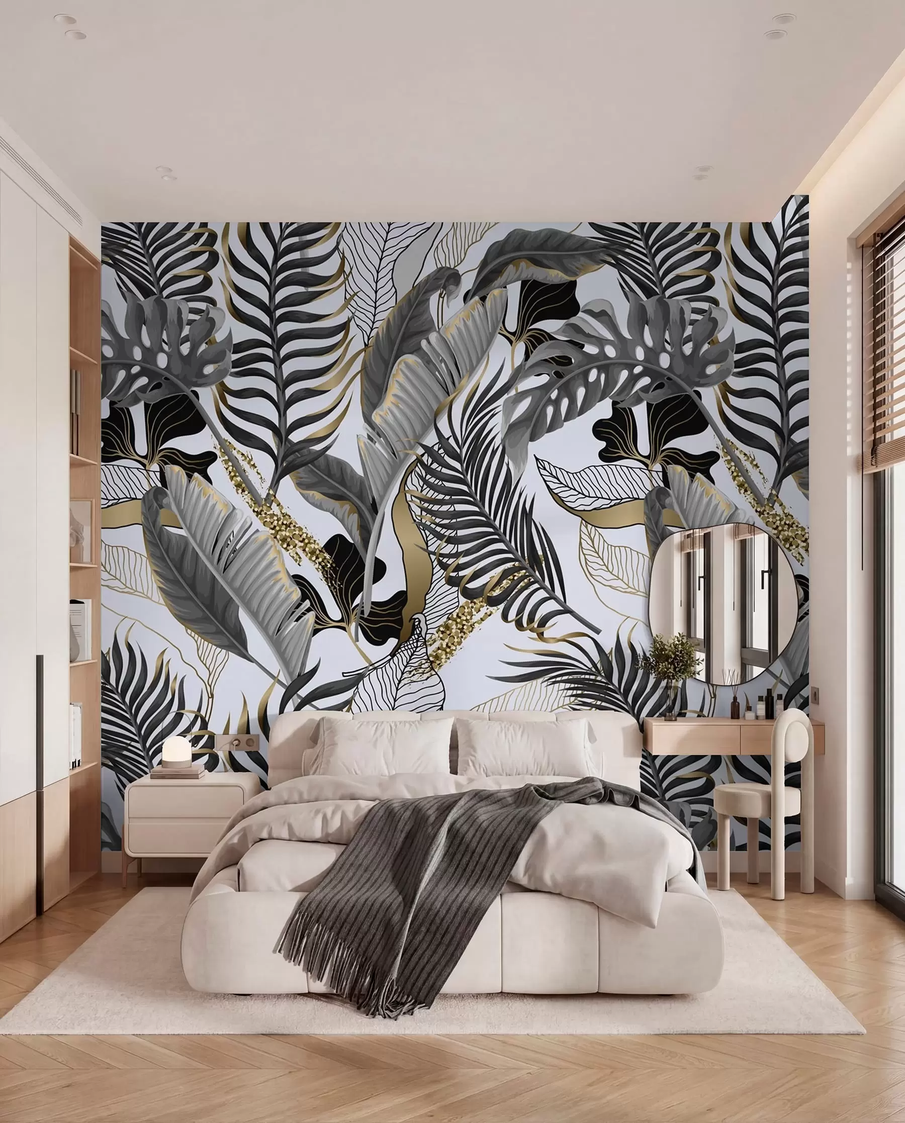 wall murals Tropical leaves gray on a white background u71888