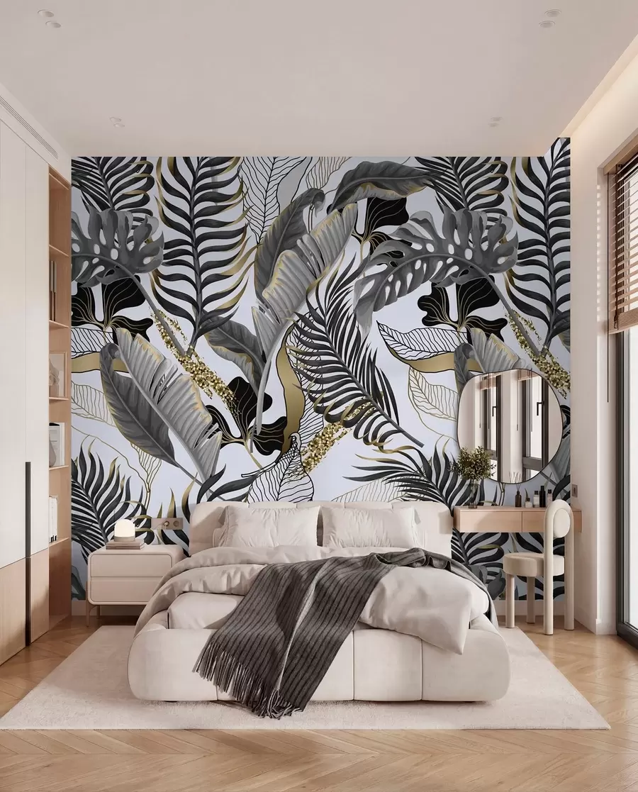 wall murals Tropical leaves gray on a white background u71888