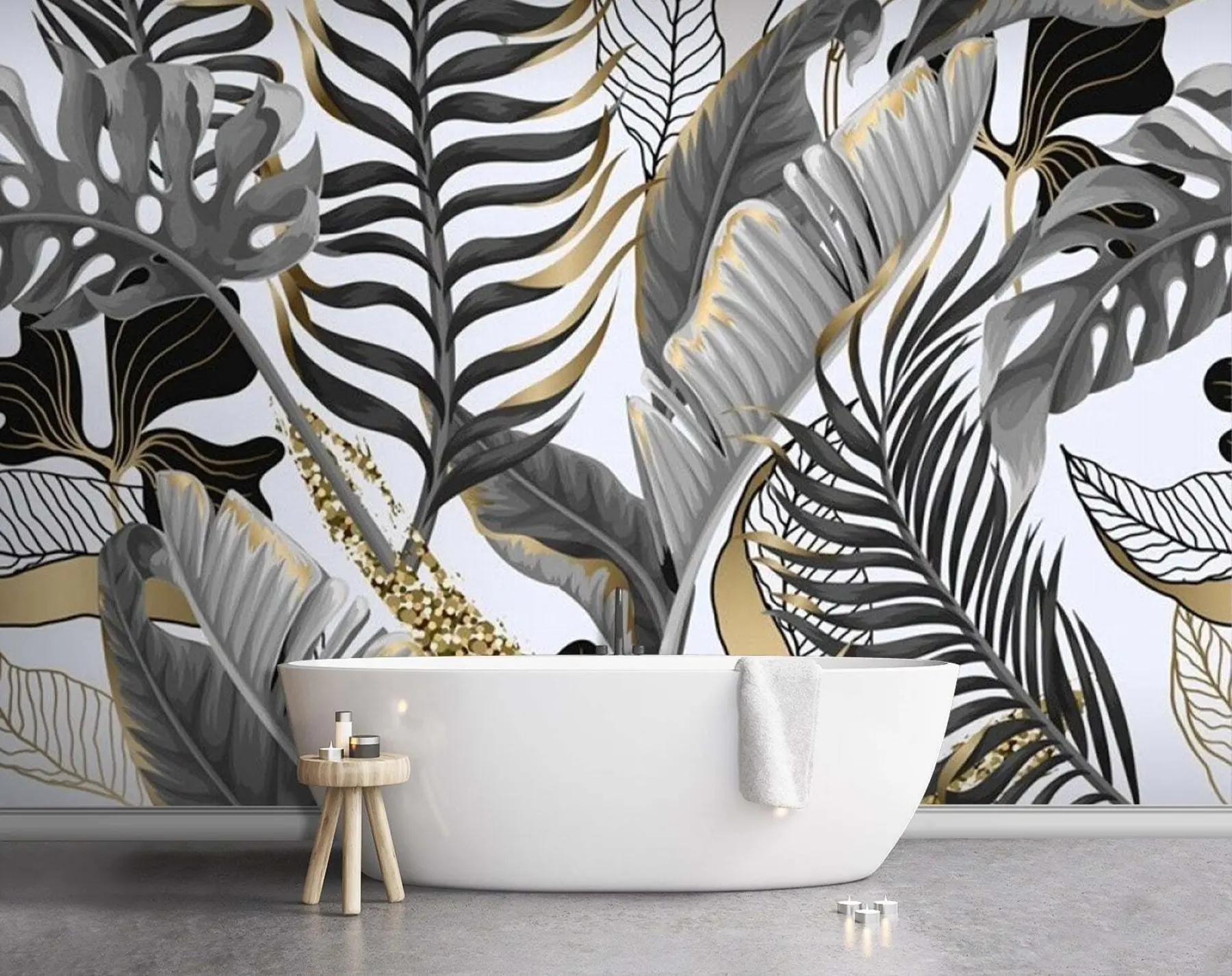 wall murals Tropical leaves gray on a white background u71888