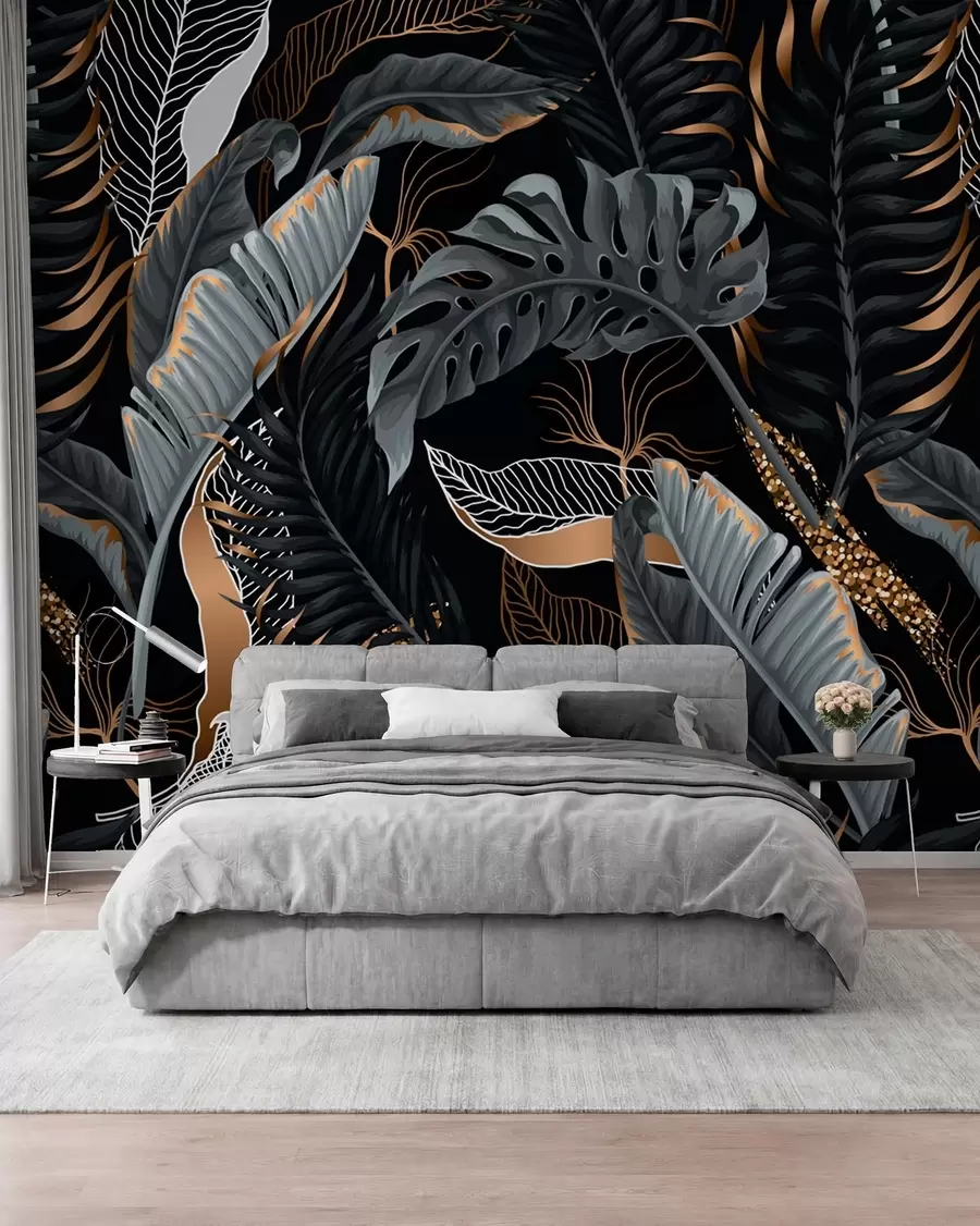 wall murals Tropical Foliage on A Black Background u71889