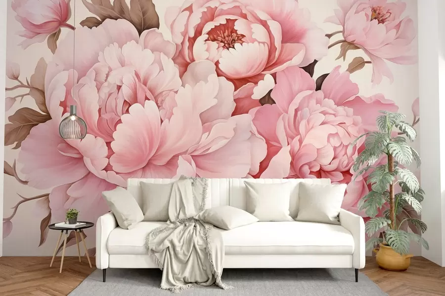 wall murals Delicate peonies w04365