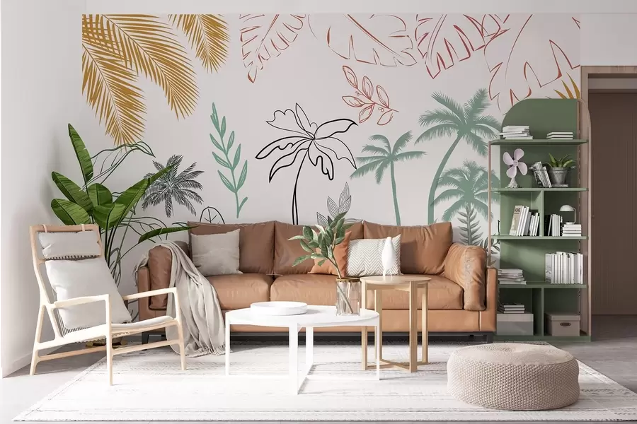 wall murals Tropical leaves in graphic style w04332