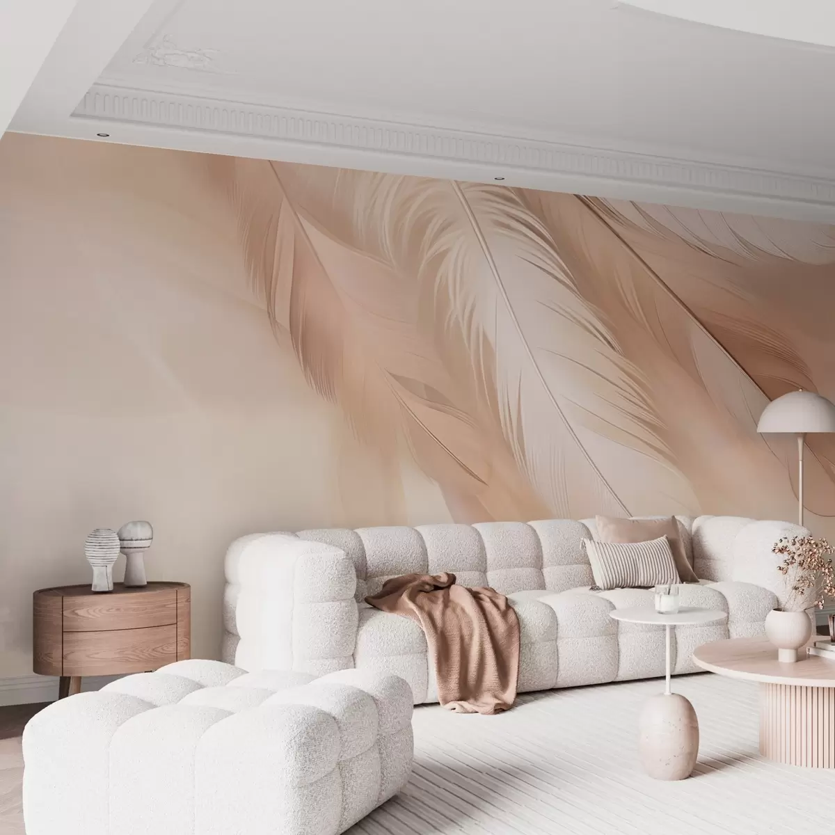 wall murals Weightless feathers in a soft haze of warm tones w09286