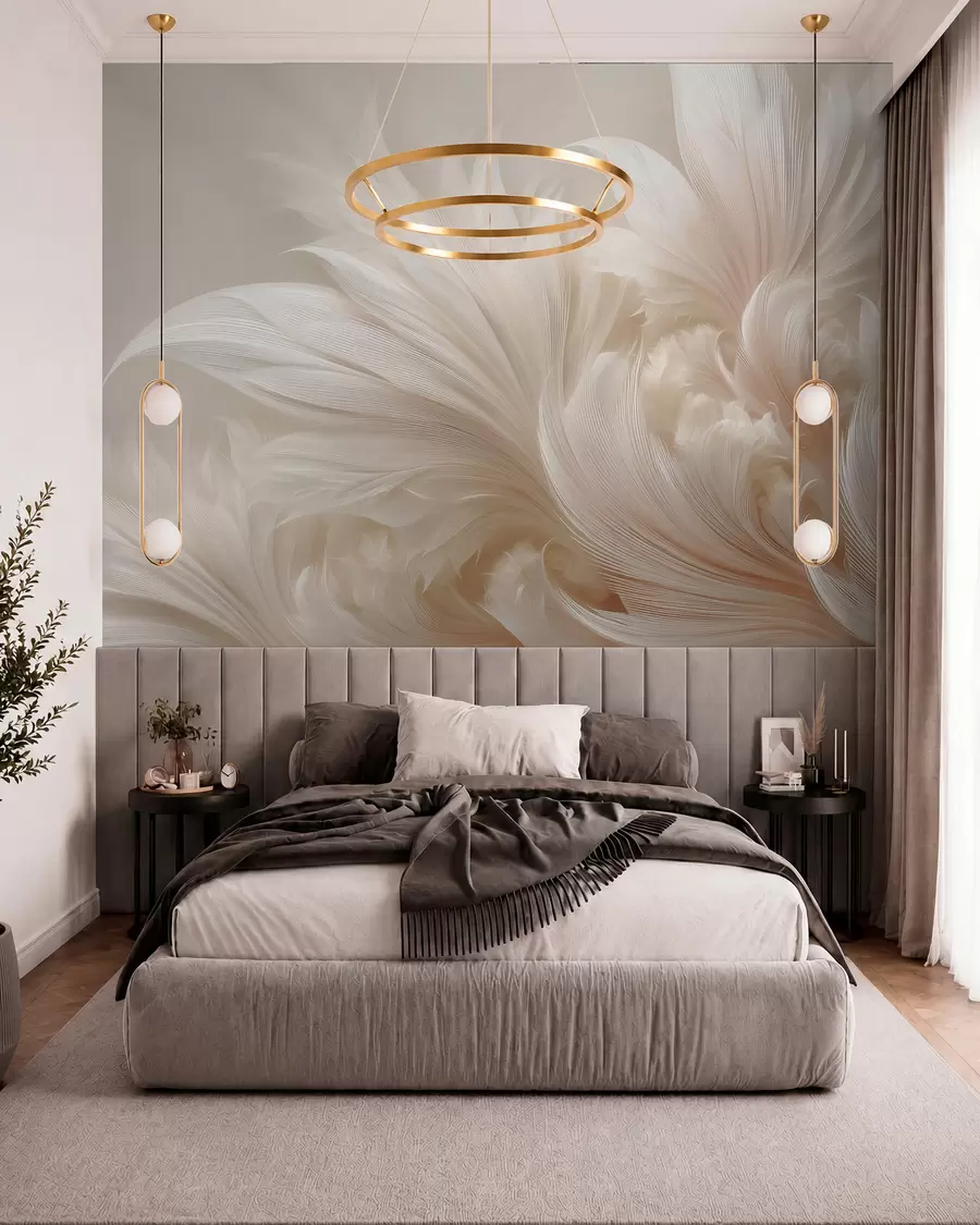 wall murals Weightless feathers in vanilla cream hues w09302