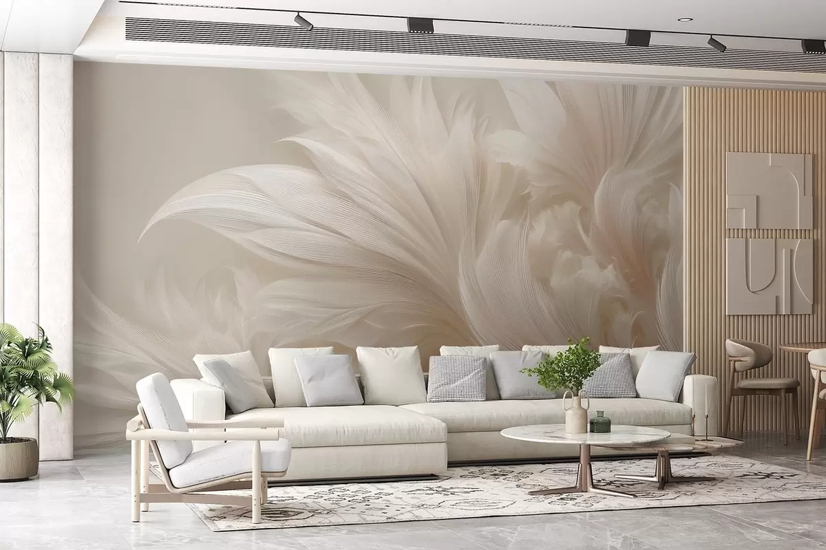 wall murals Weightless feathers in vanilla cream hues w09302
