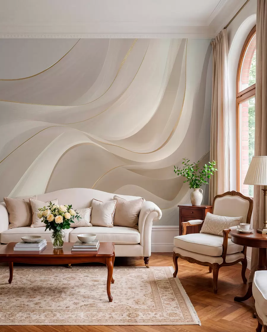 wall murals Cream Ribbons in Motion w09303