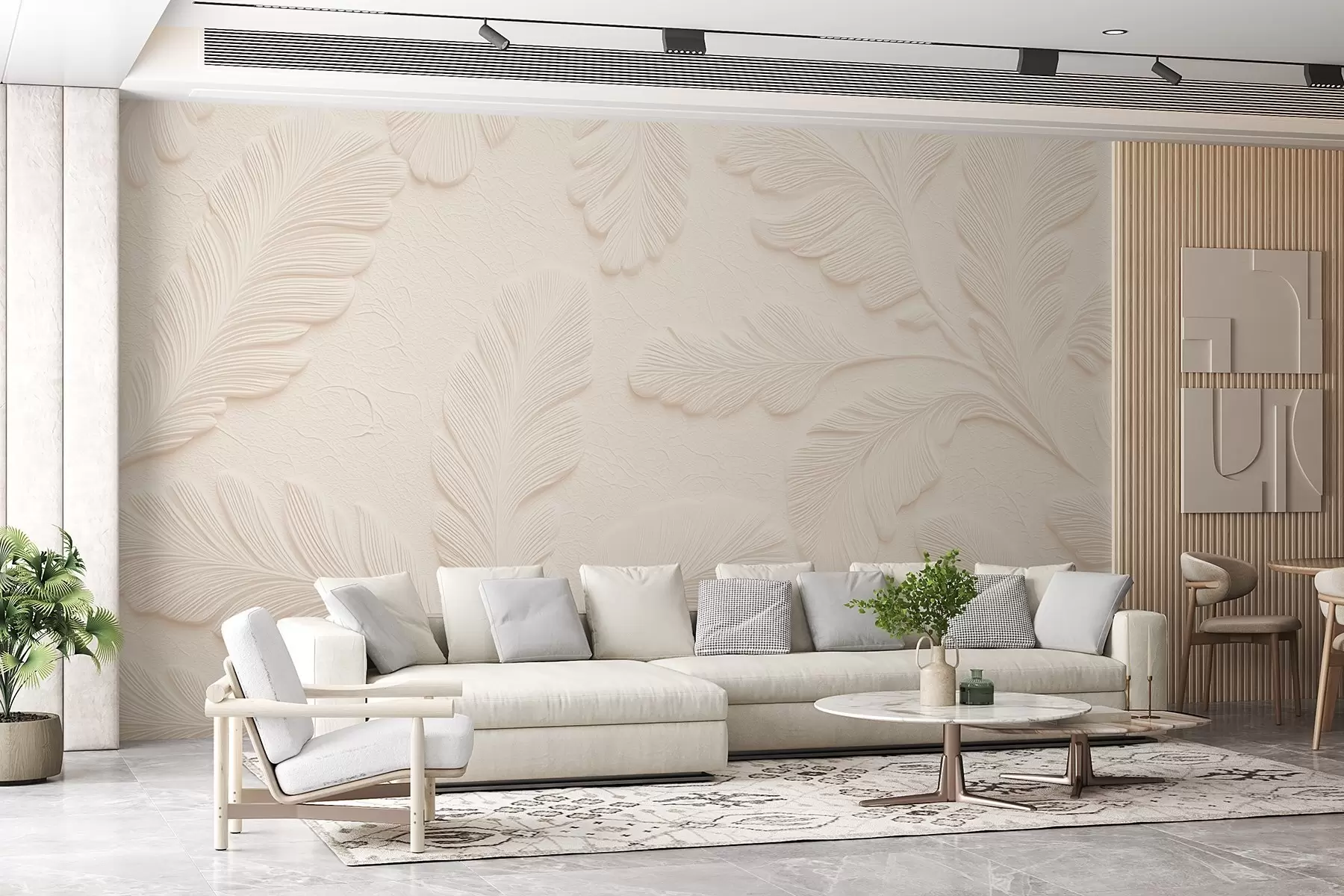 wall murals Embossed leaves on a light background with a cracked effect w09309