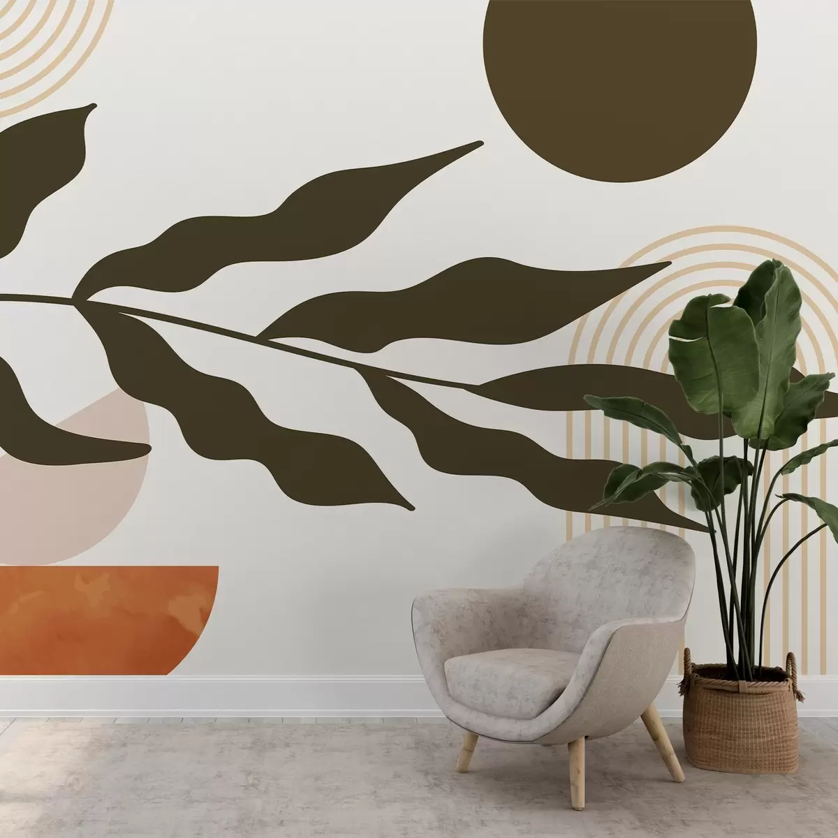 wall murals Abstraction, leaves, linear arches w04386