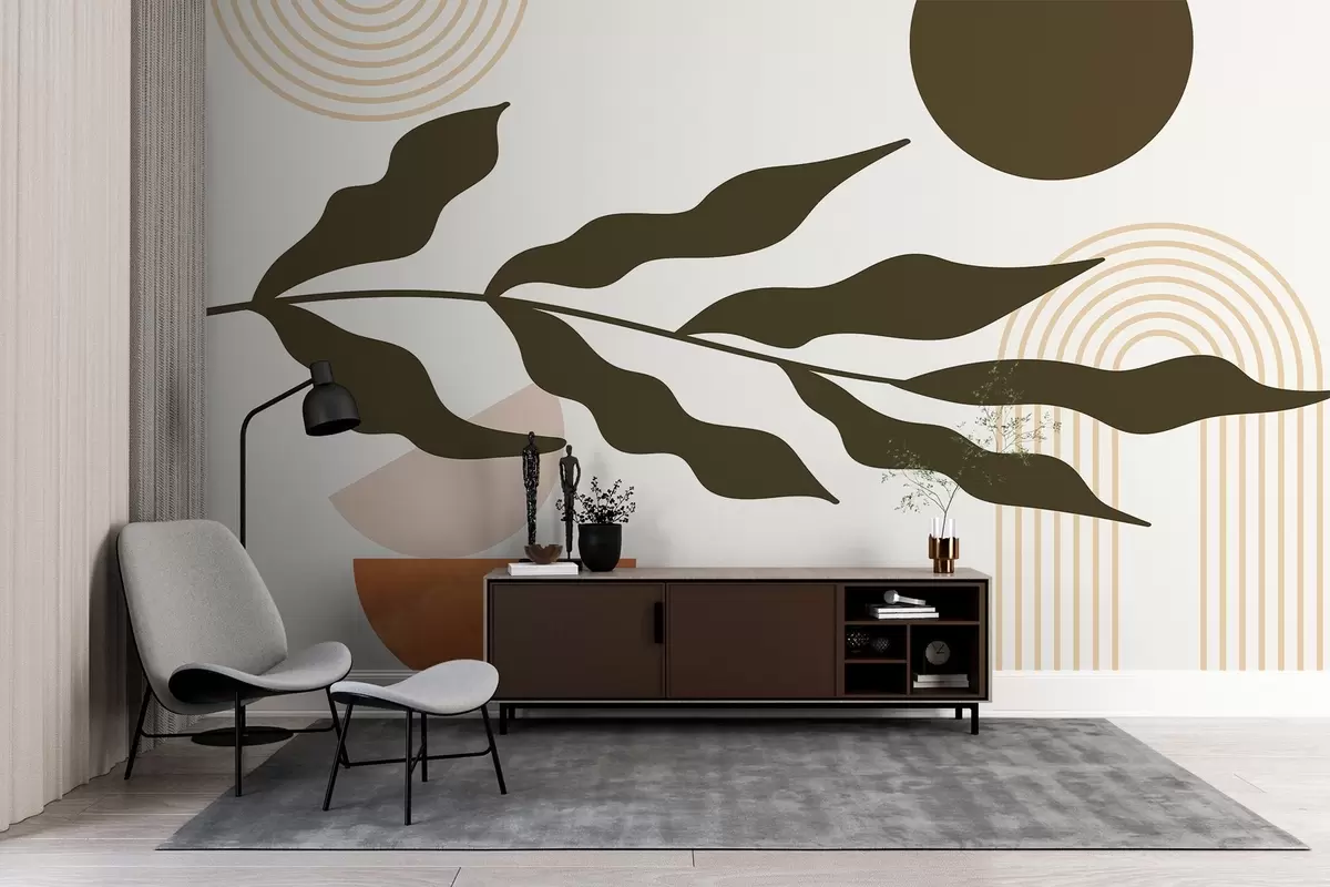 wall murals Abstraction, leaves, linear arches w04386