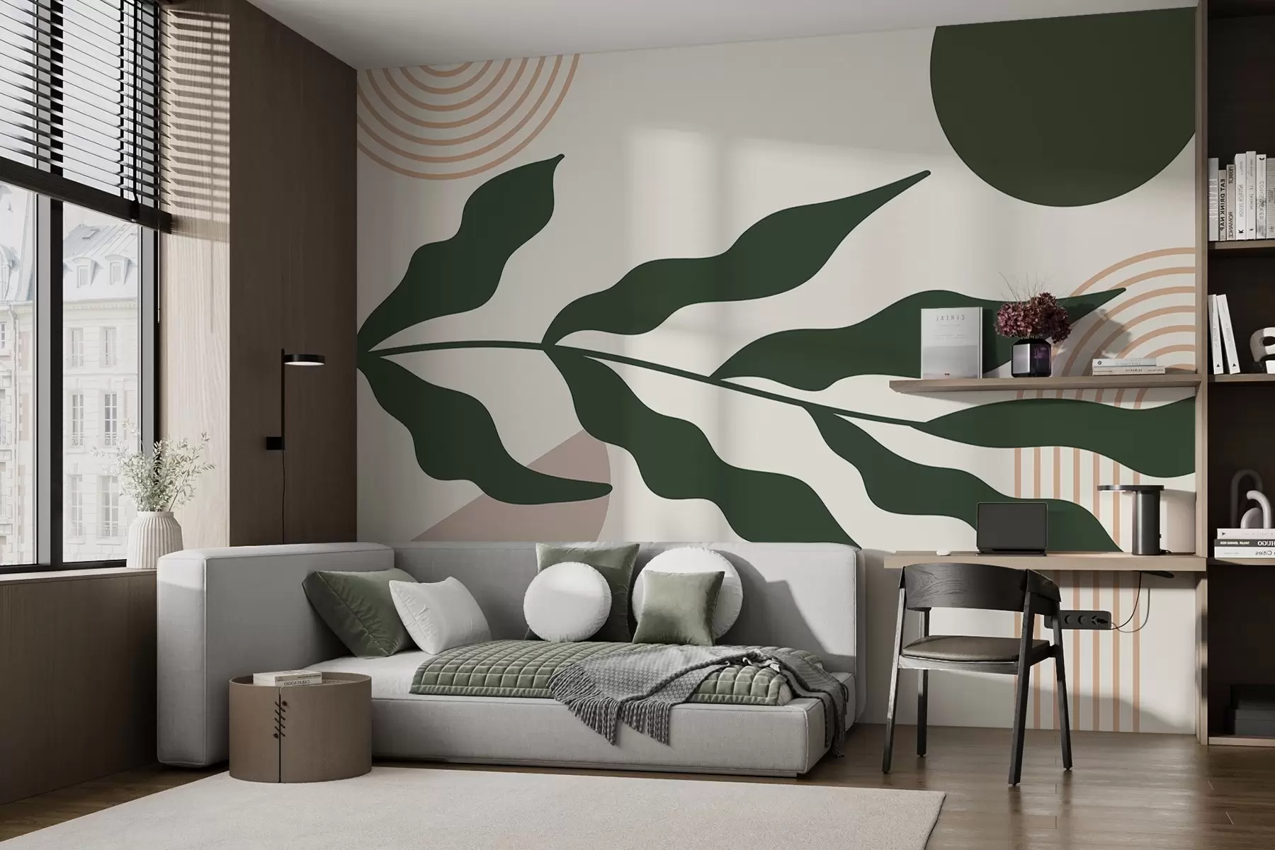 wall murals Abstraction, leaves, linear arches w04386v1