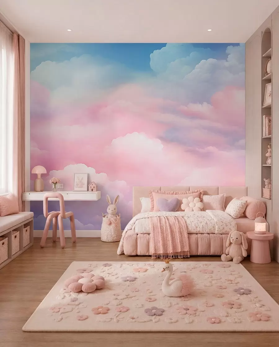 wall murals Clouds in Candy Pink w04387