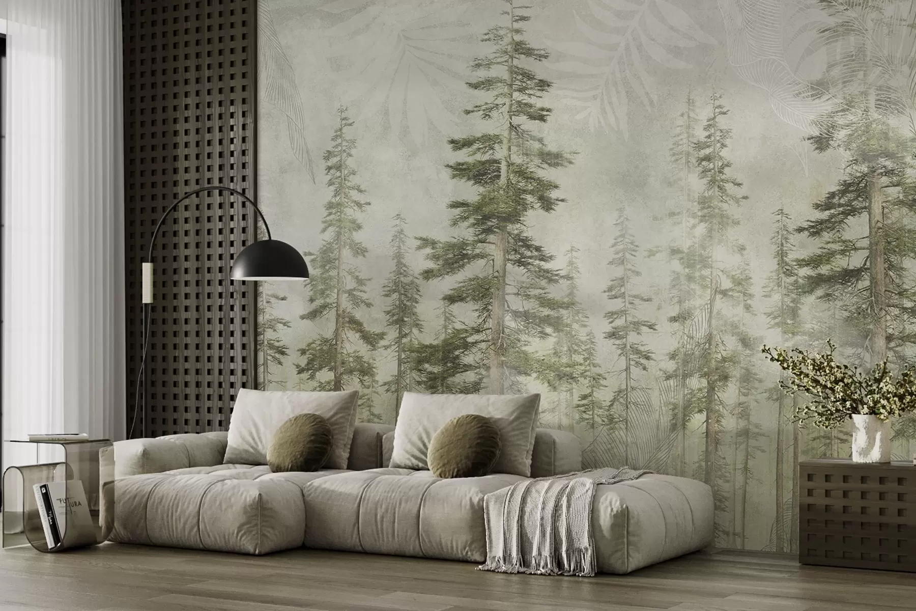 wall murals Pine forest with vintage paper texture and fine patterns w04342