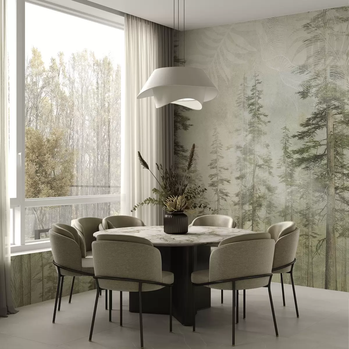 wall murals Pine forest with vintage paper texture and fine patterns w04342