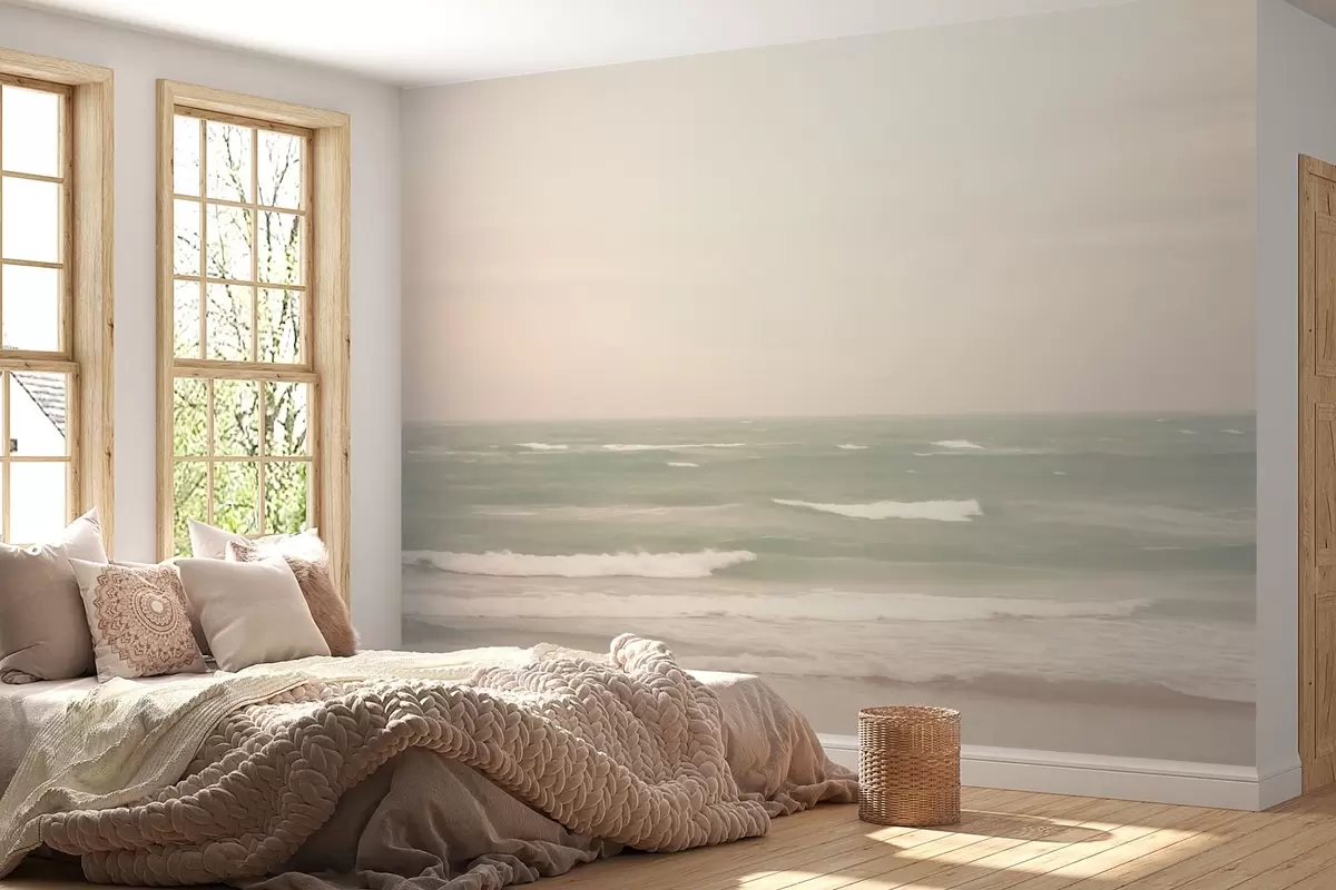 wall murals Soft pink-green seascape with gentle waves w04348