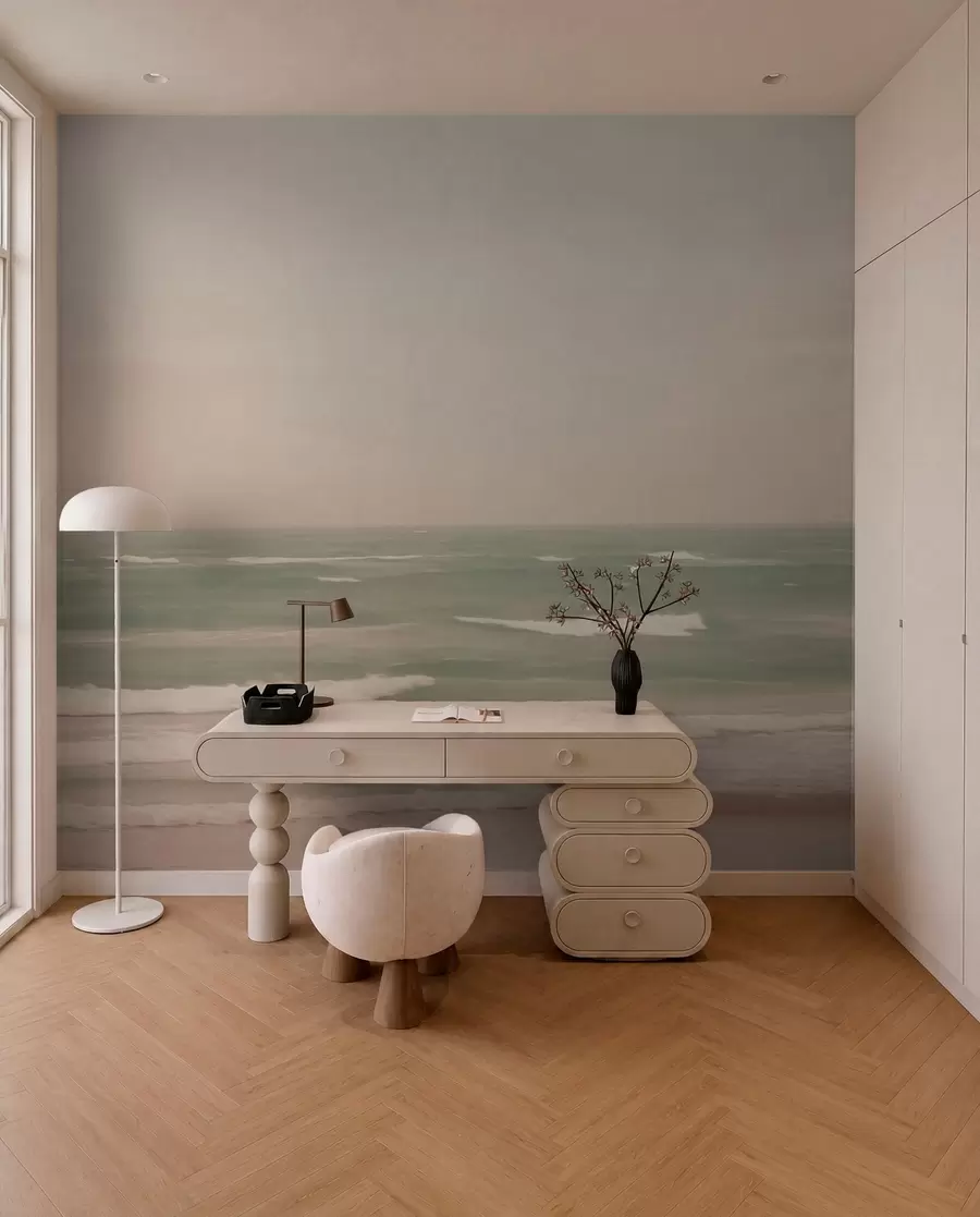 wall murals Soft pink-green seascape with gentle waves w04348