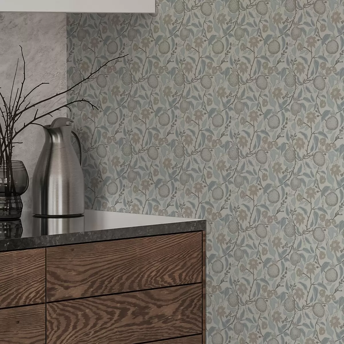 Wallpaper Muted pomegranate and flower branches in vintage style a00383