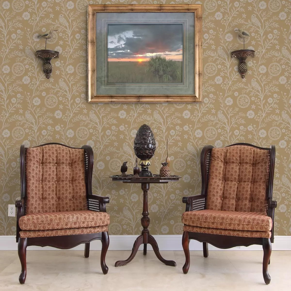 Wallpaper Delicate sketch of a white bird and flower white bird and flower on ocher background a00393