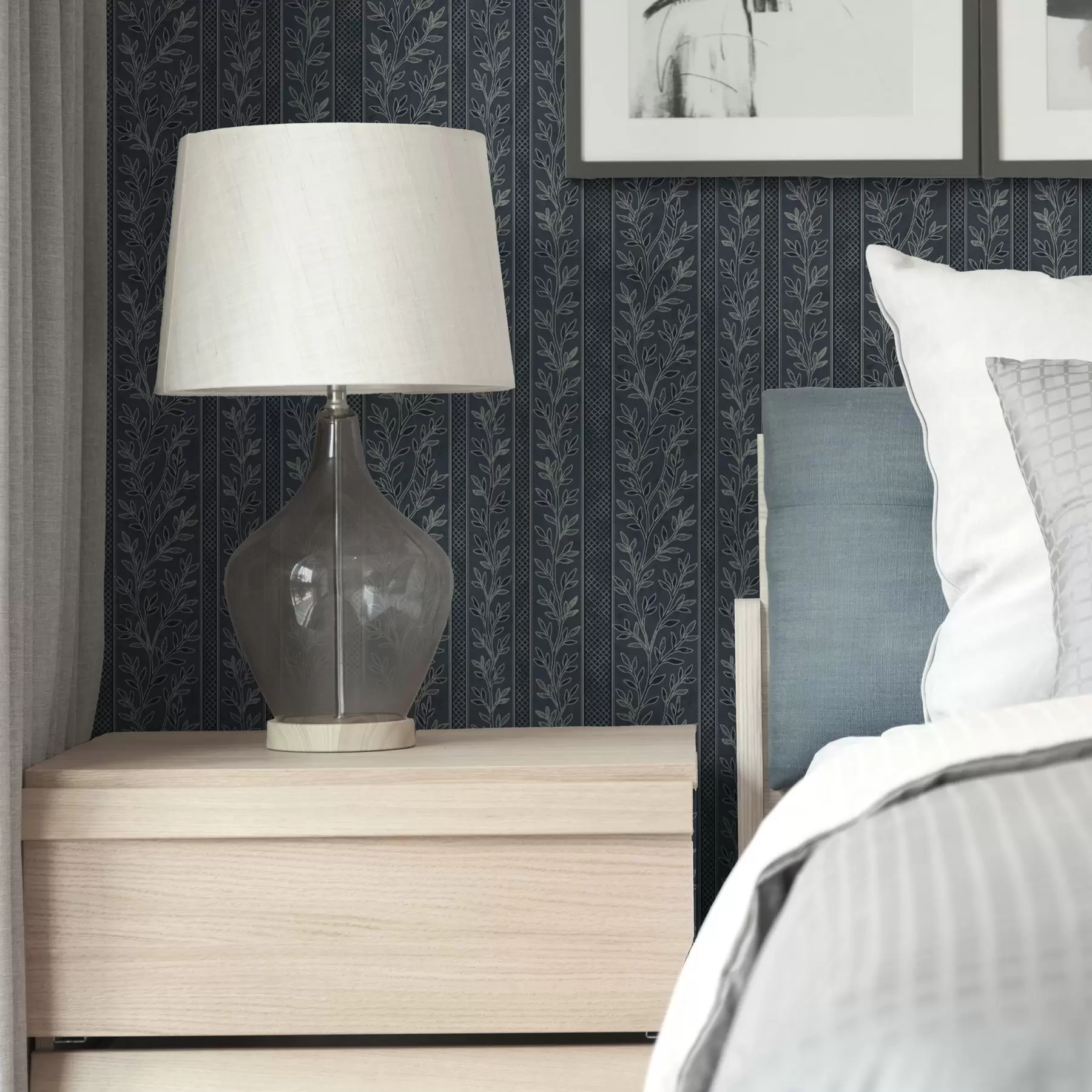 wall murals Striped pattern with twigs on a blue background a00425