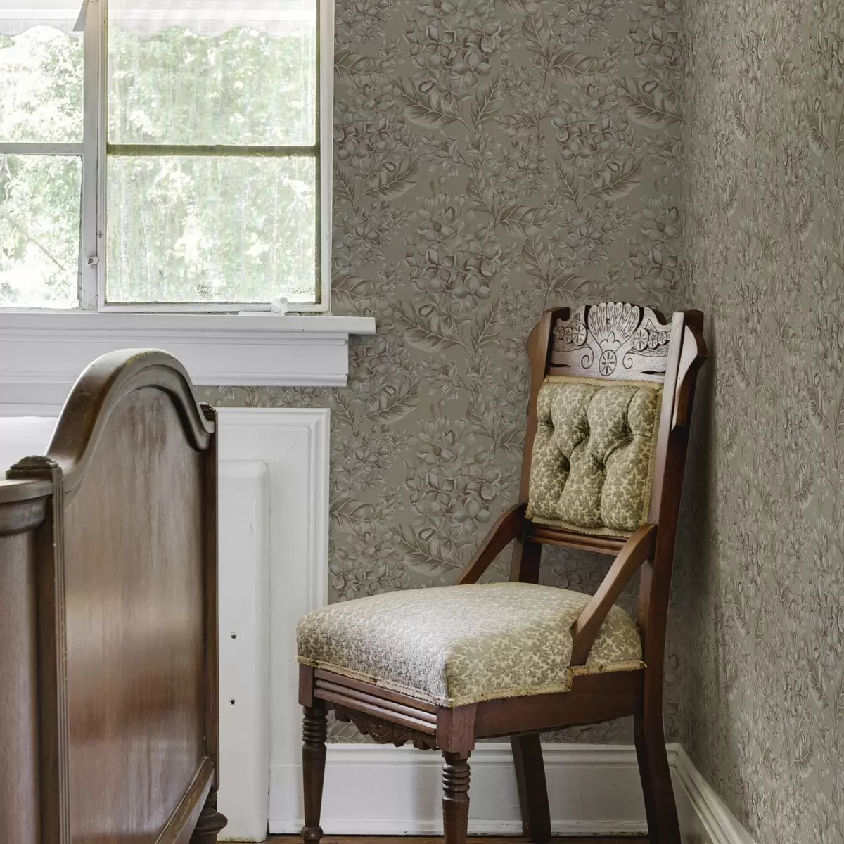 Wallpaper Beige branches with white flowers in warm shades a00441