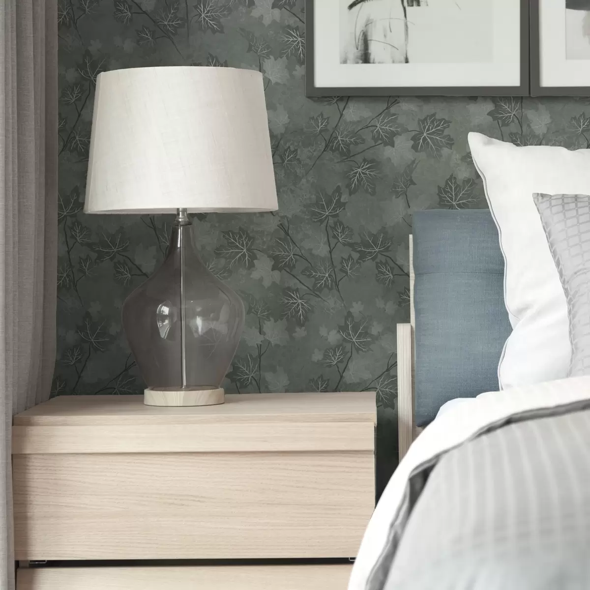 Wallpaper Matte maple leaves in soft green tones a00464