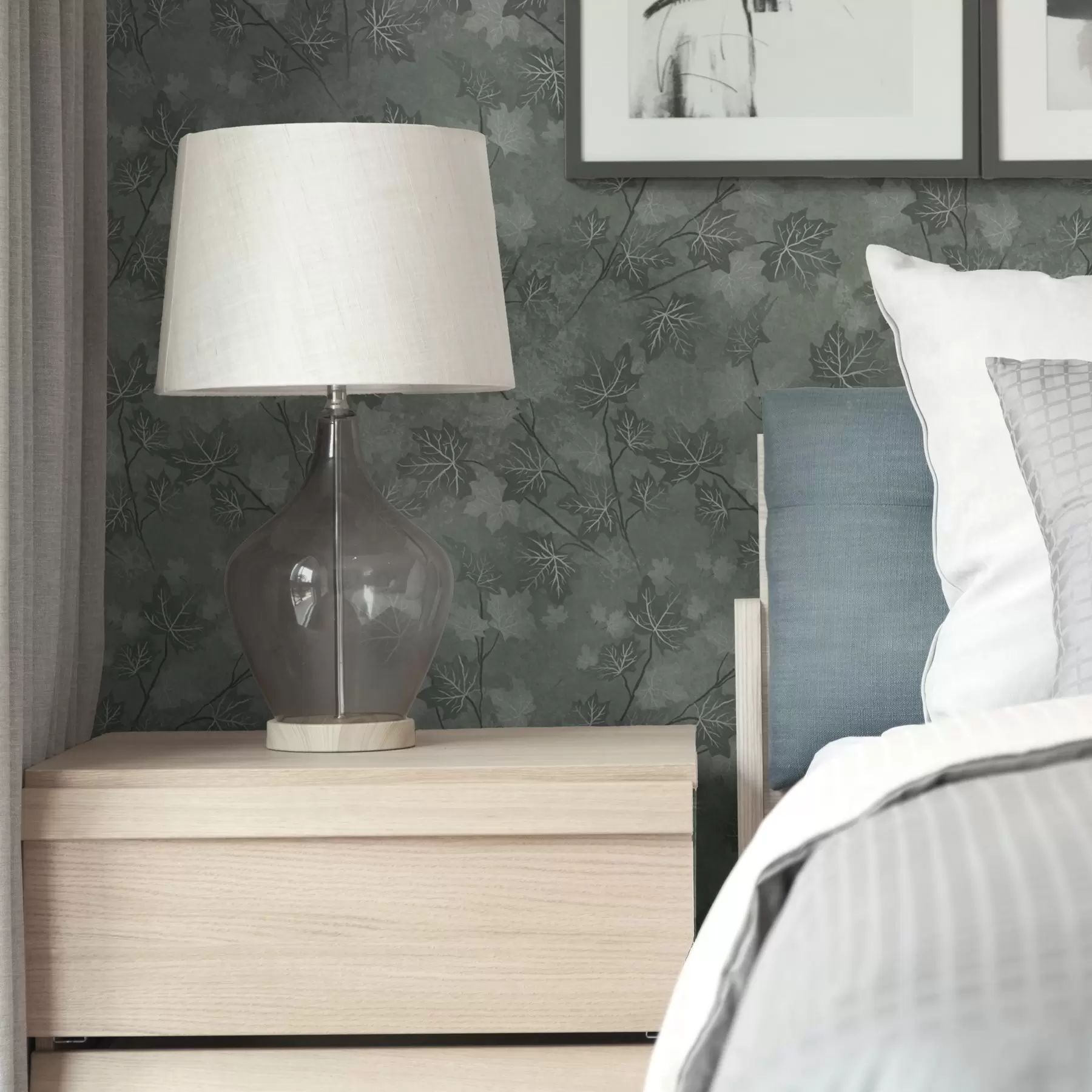 wall murals Matte maple leaves in soft green tones a00464