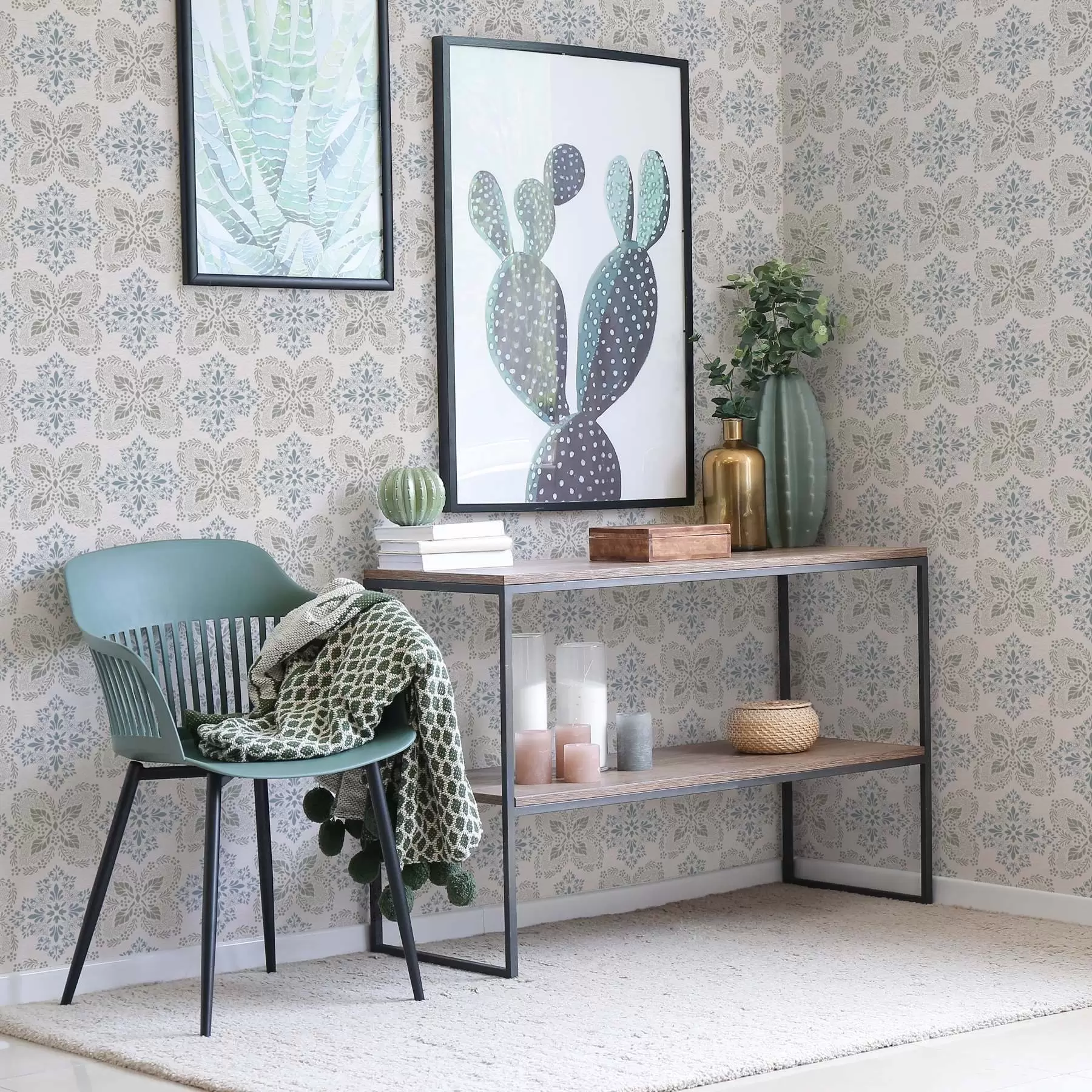 wall murals Symmetrical gray-blue leaf patterns a00467