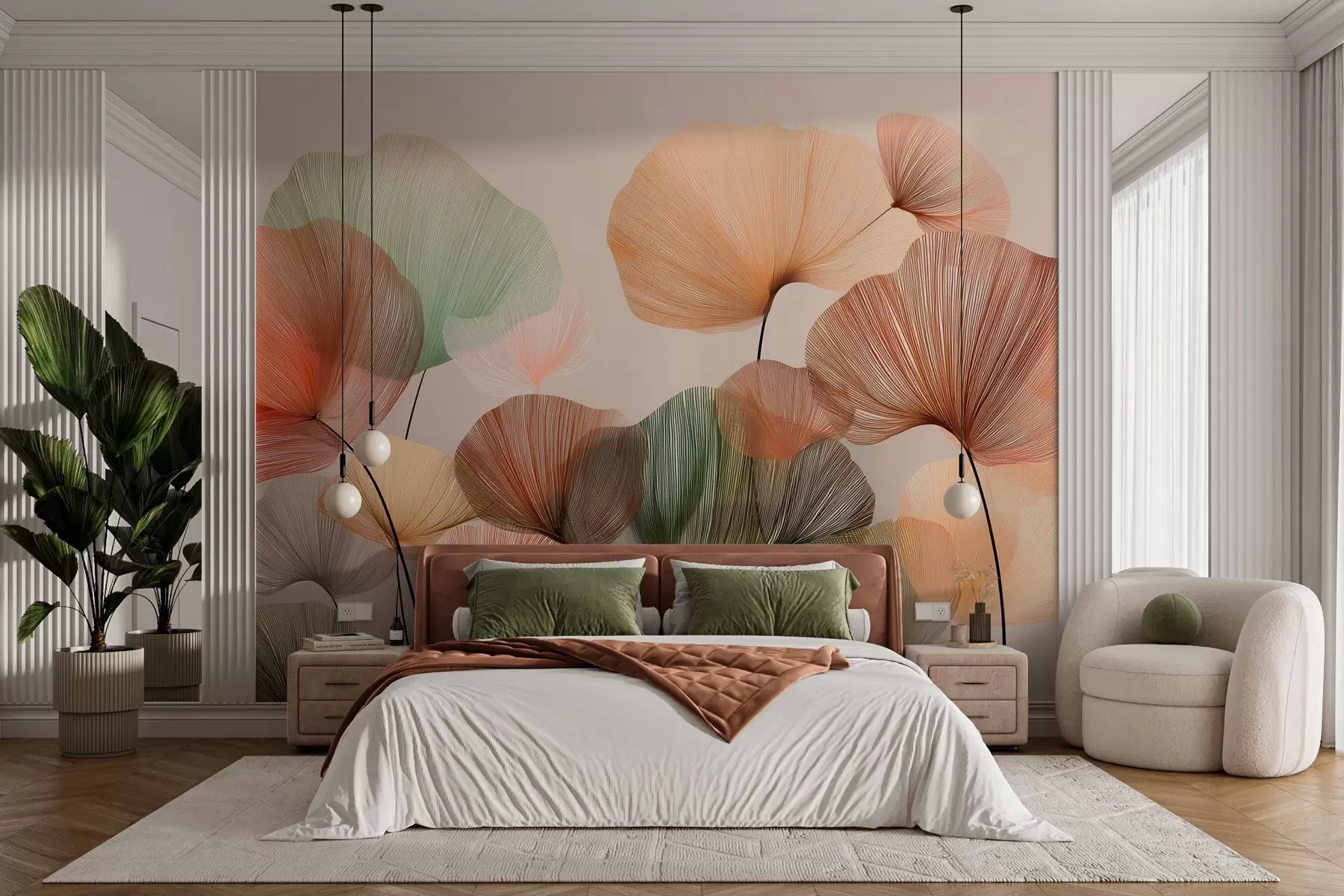 wall murals multicolored ginkgo leaves with veins w04305
