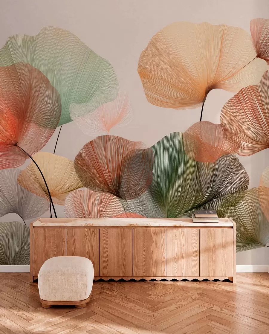 wall murals multicolored ginkgo leaves with veins w04305