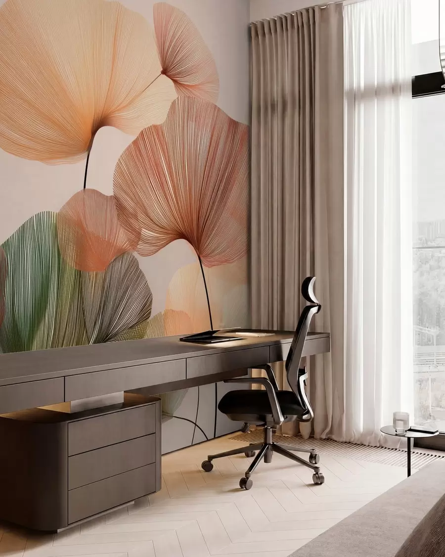 wall murals multicolored ginkgo leaves with veins w04305