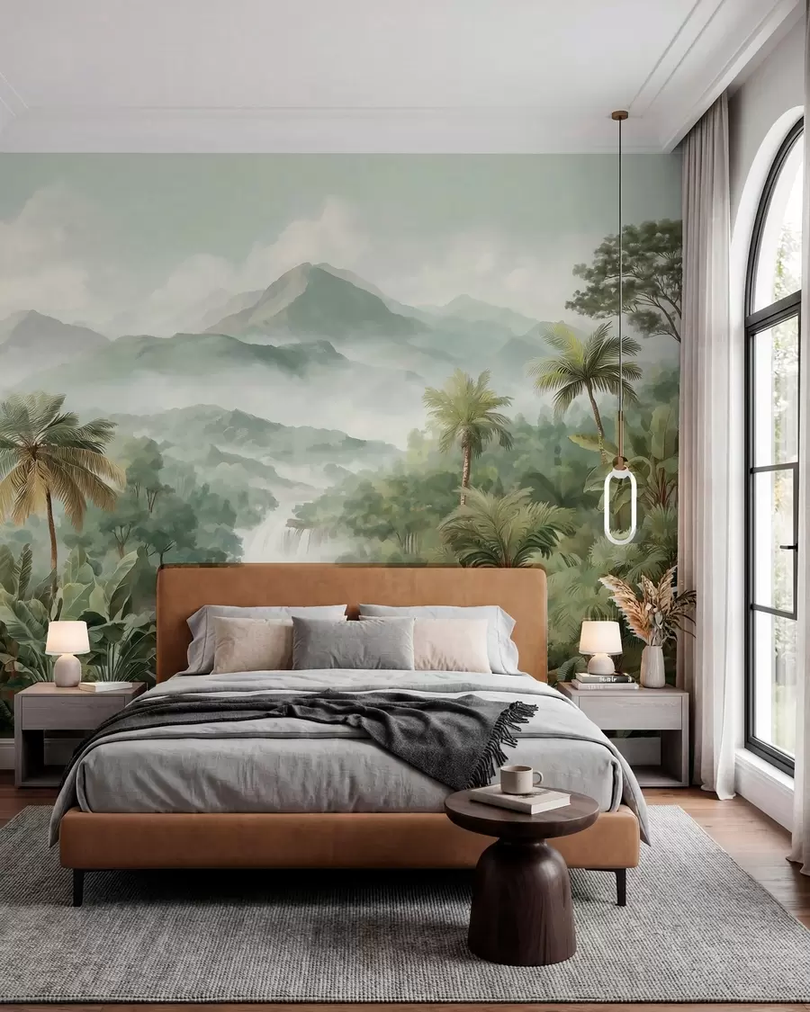 wall murals tropical jungle with waterfall w04306