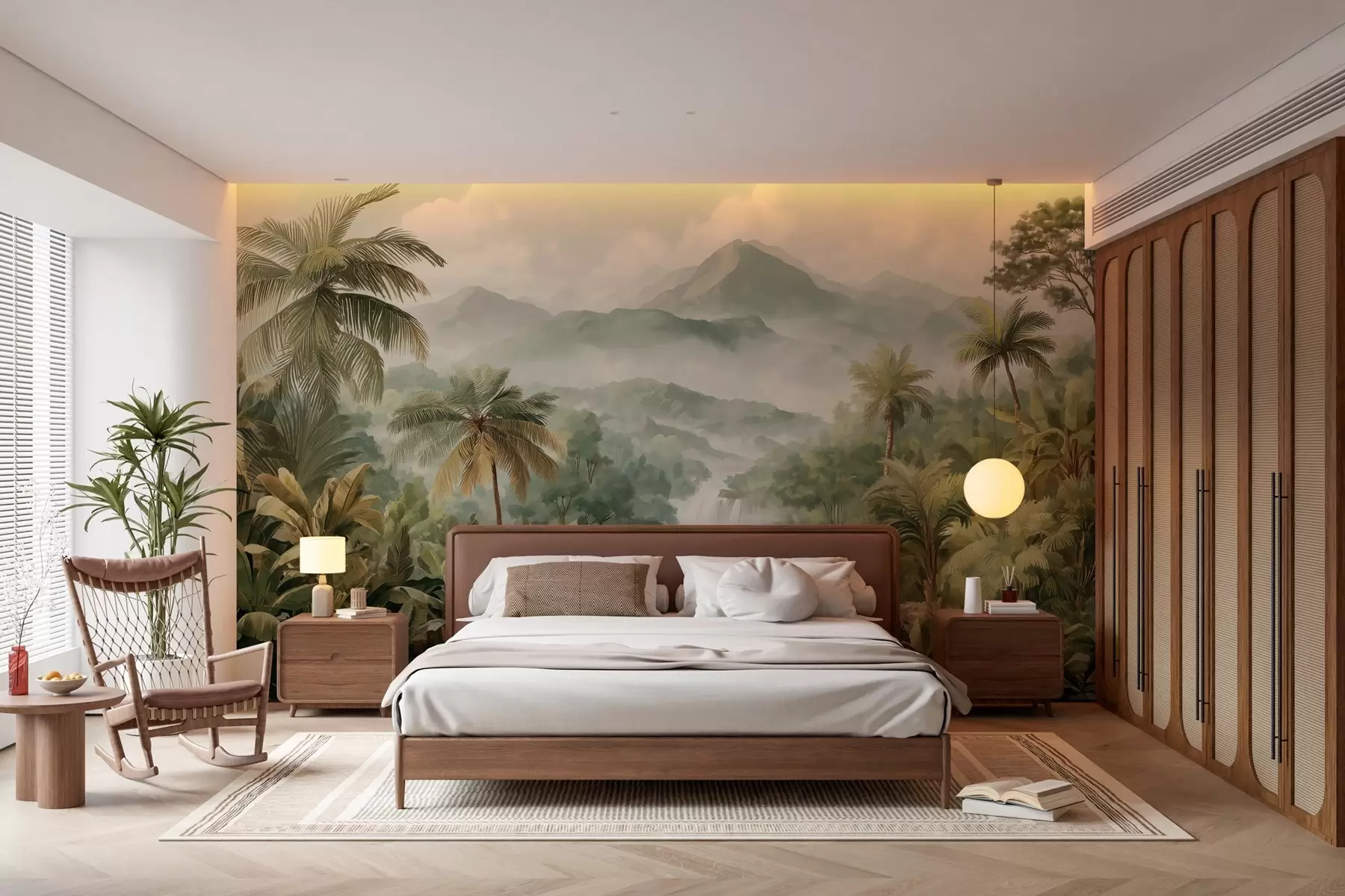 wall murals tropical jungle with waterfall w04306