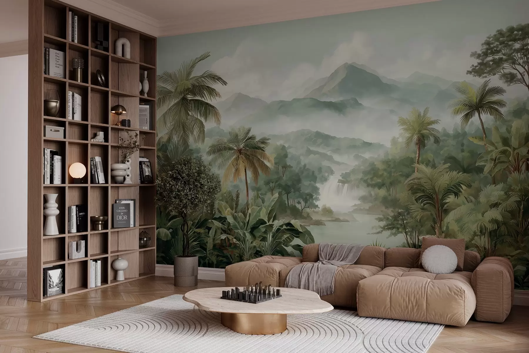 wall murals tropical jungle with waterfall w04306