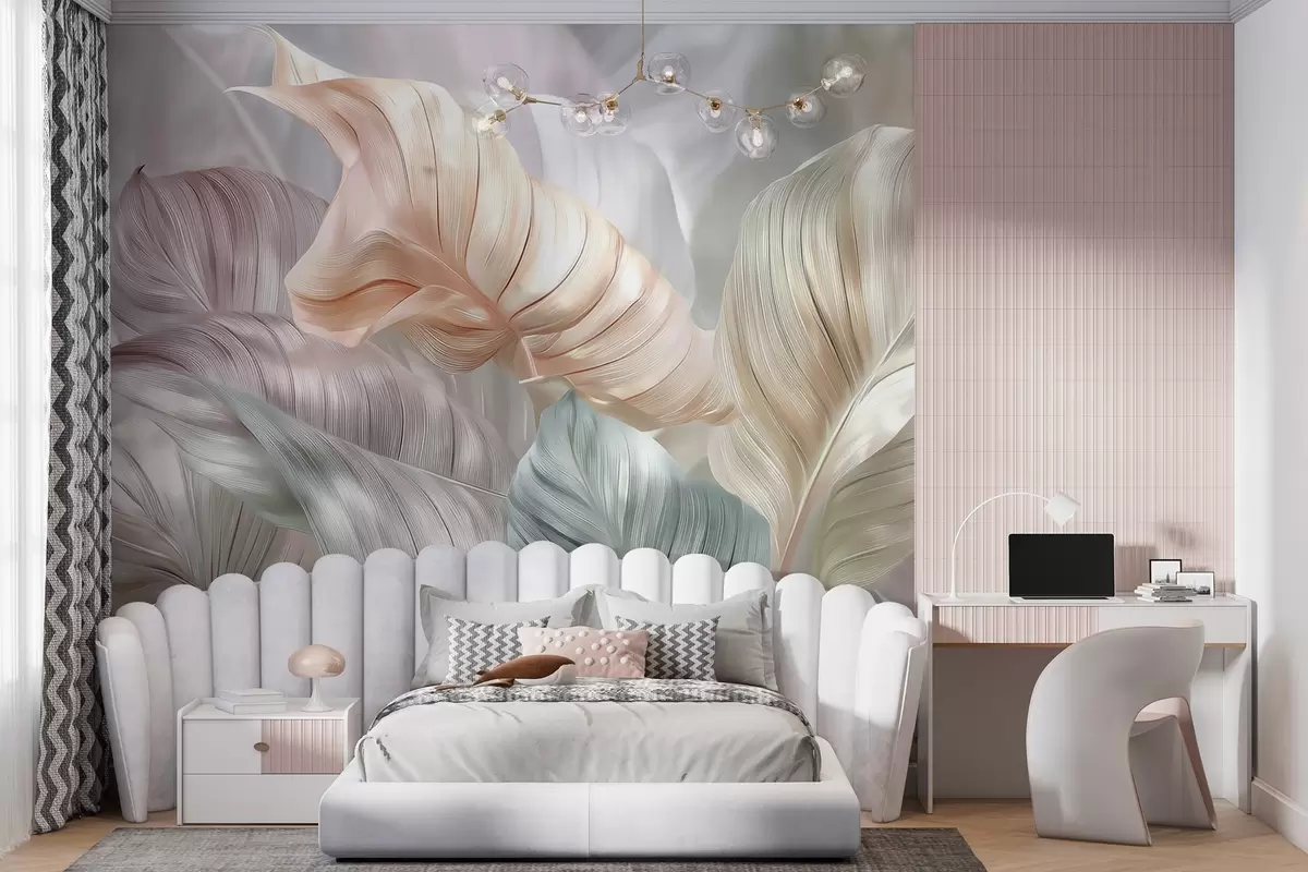 wall murals large pearl-style leaves w04308