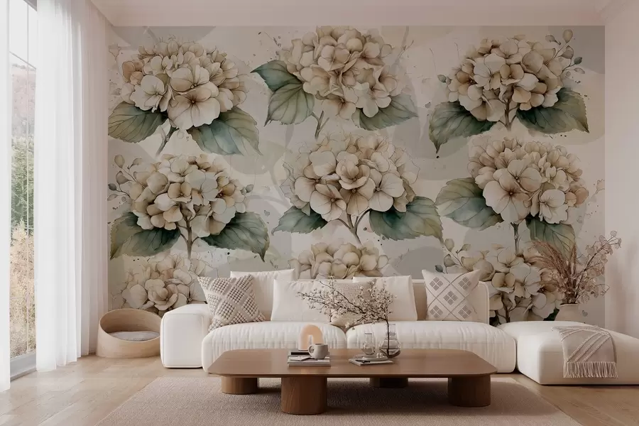 wall murals large hydrangeas in watercolor style w04312