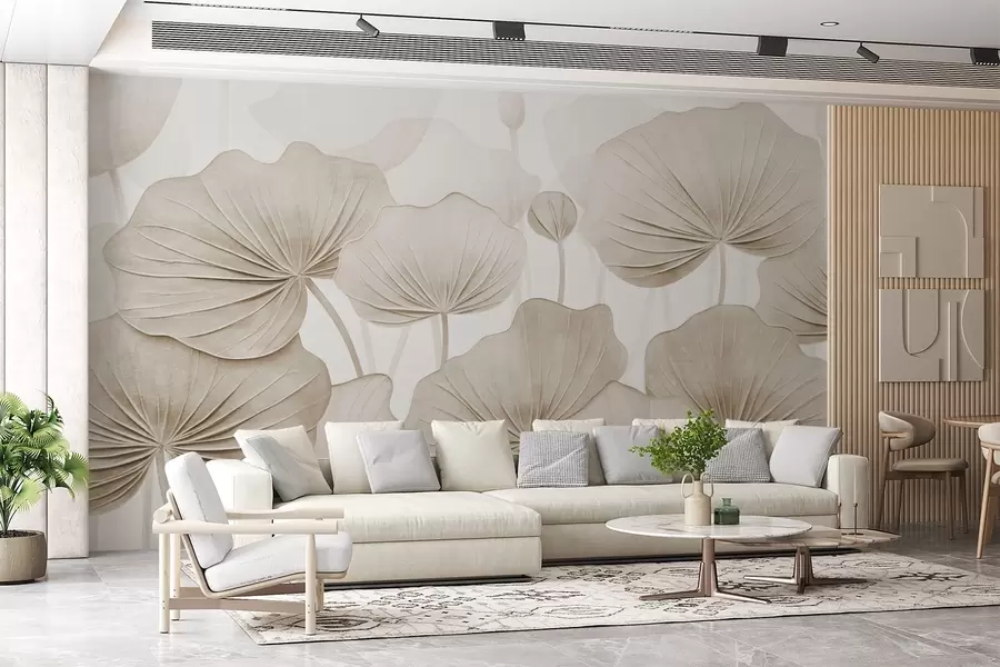 wall murals Lotus leaves with imitation distressed texture w04412v1