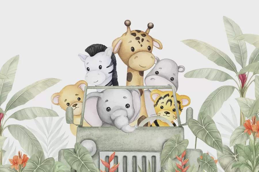 wall murals Cute animals in the tropics w04413