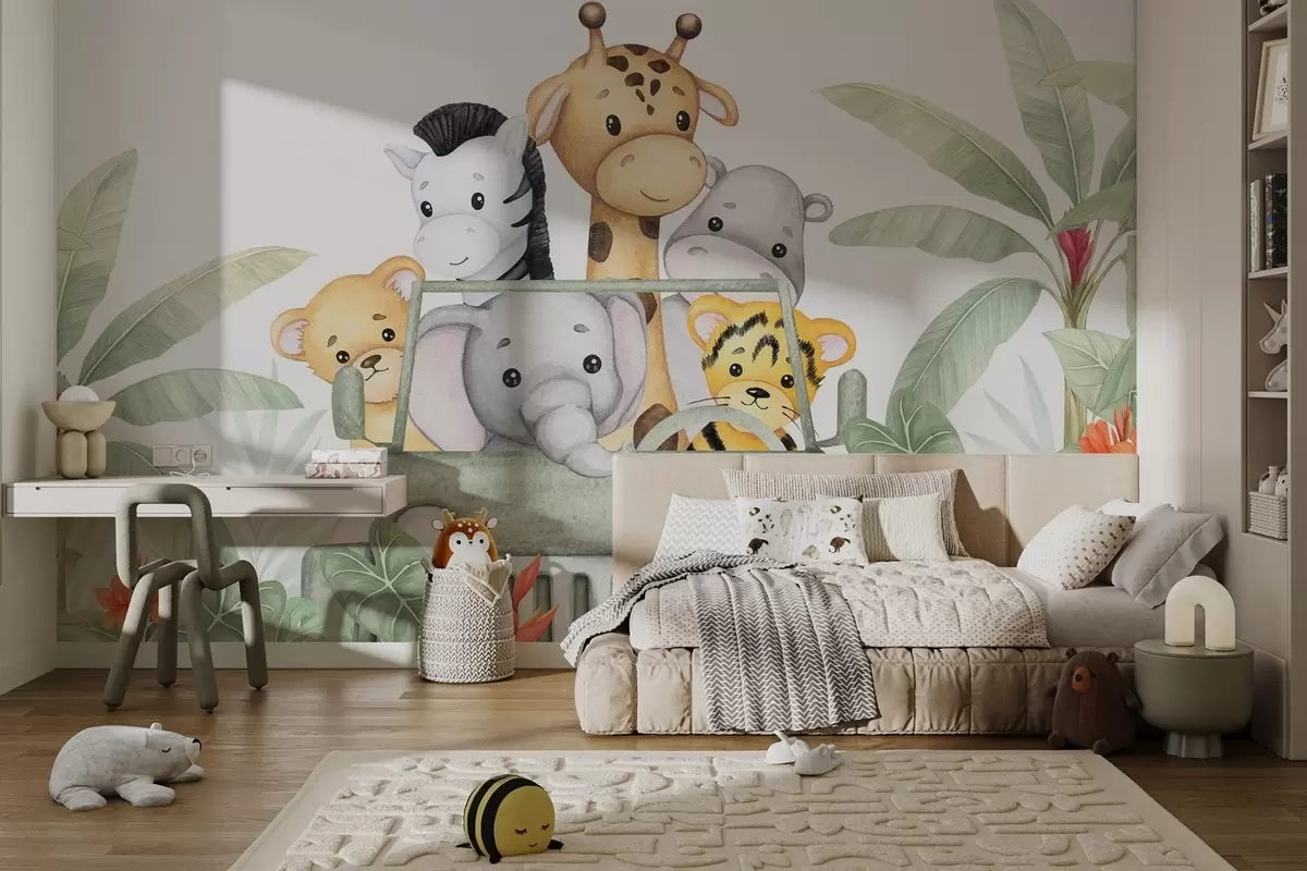 wall murals Cute animals in the tropics w04413