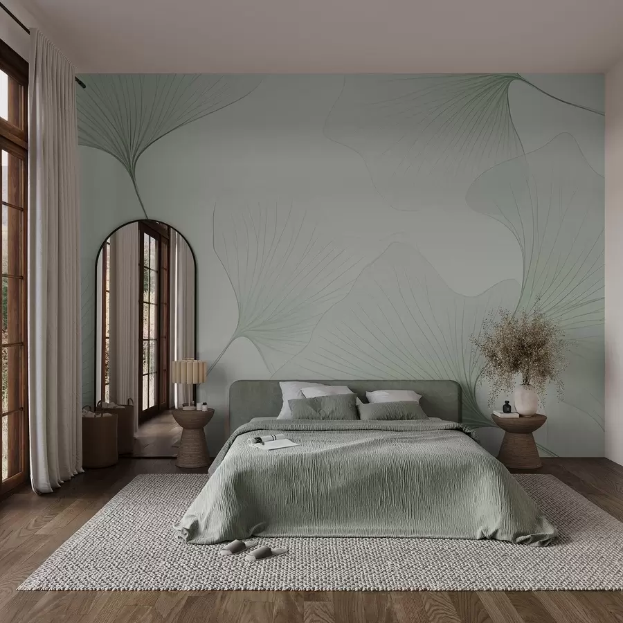 wall murals Transparent ginkgo leaves w04433v2