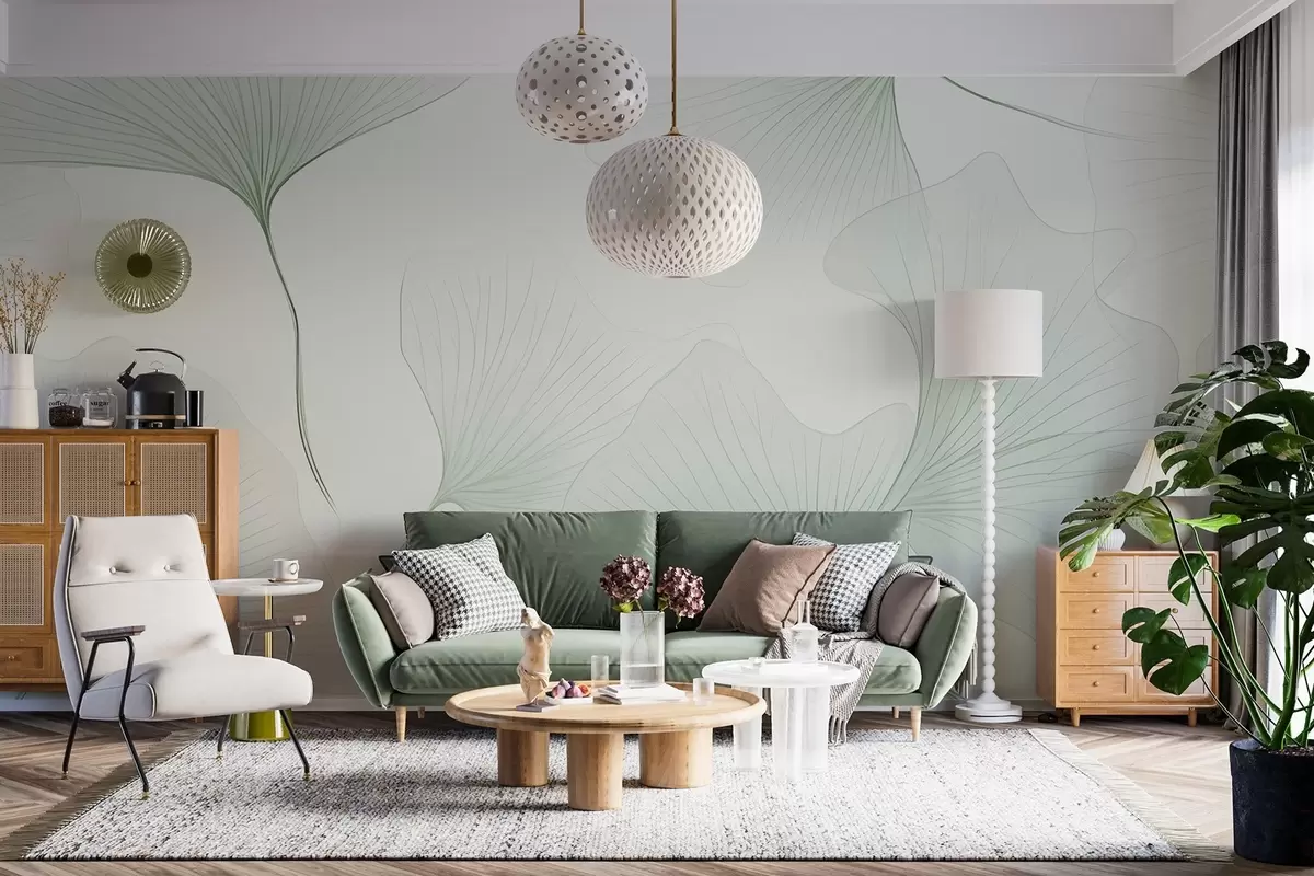 wall murals Transparent ginkgo leaves w04433v2