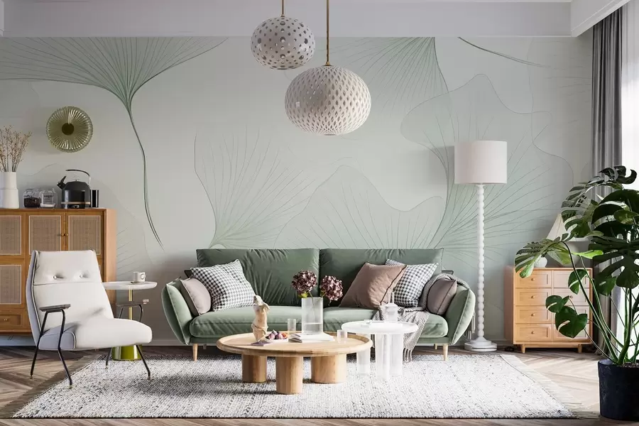 wall murals Transparent ginkgo leaves w04433v2